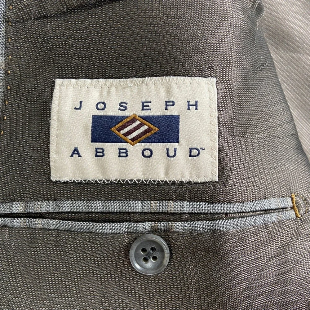 Joseph Abboud 2 Piece Suit Mens Blazer 48R Trouser 44x31 Grey Plaid Wool Preppy